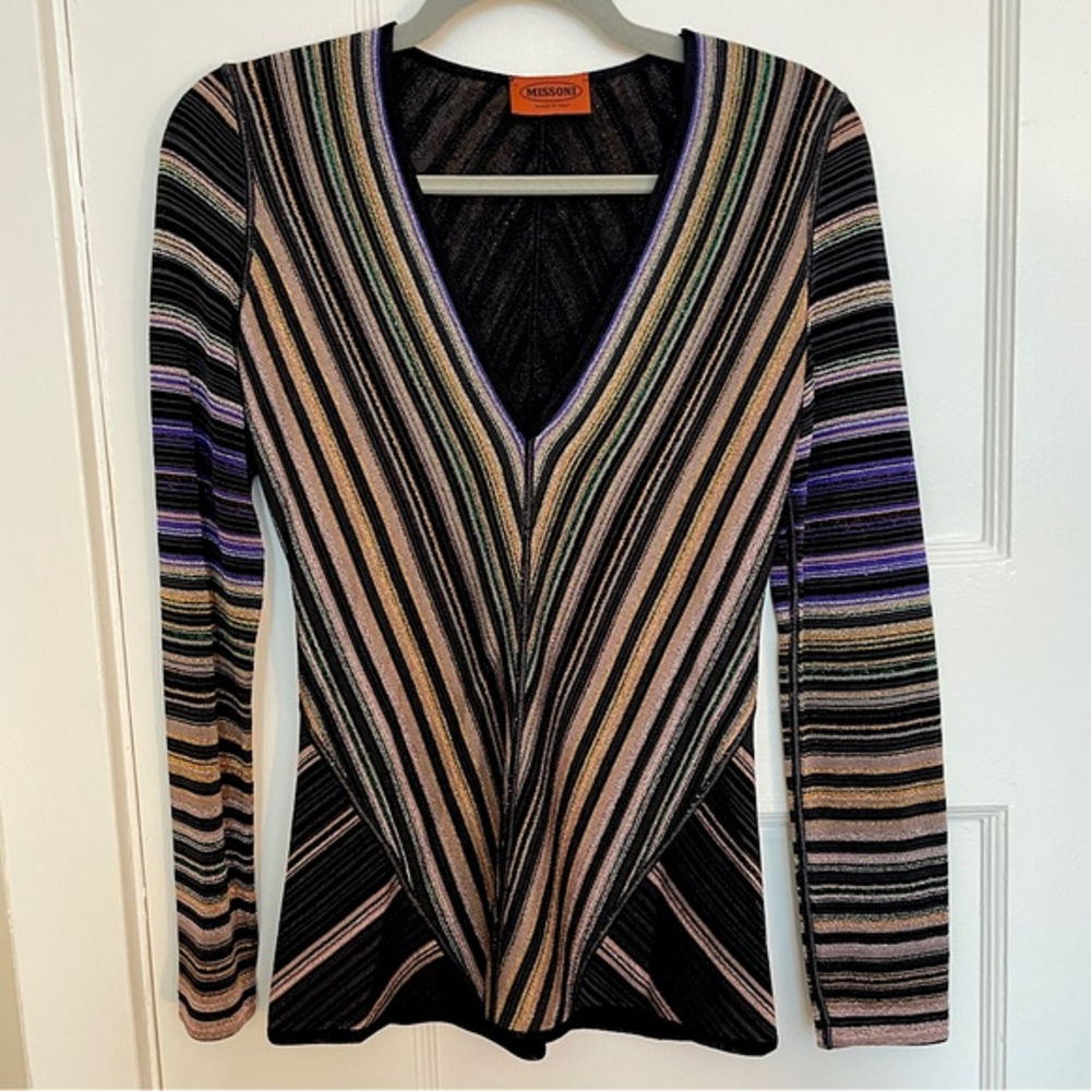 MISSONI Sparkly V-Neck Blouse! Spectacular Colors, Near Perfect Condition, Sz 38 - Picture 4 of 15